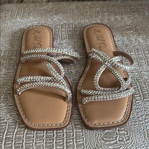 Wild Pair Silver Tan Sandals Square Toe Chic